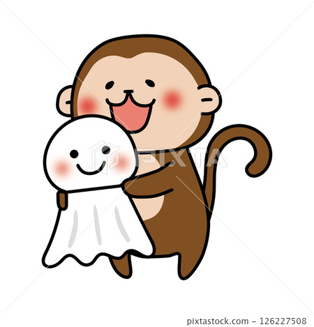 一隻猴子拿著一隻大 Teru Teru Bouzu 126227508
