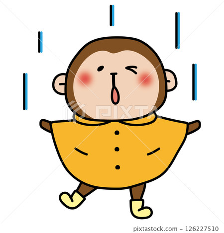 一隻猴子穿著雨衣享受雨水 126227510
