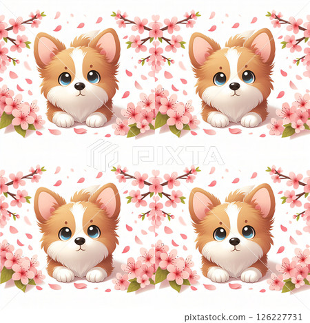 可愛的小狗和櫻花 126227731