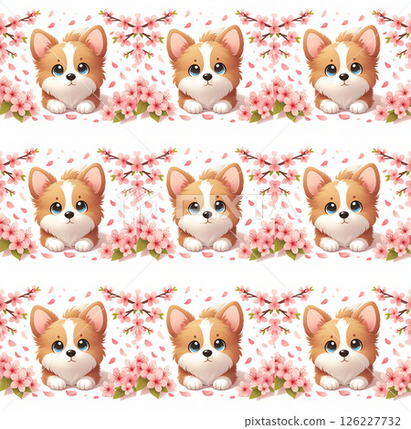 可愛的小狗和櫻花 126227732