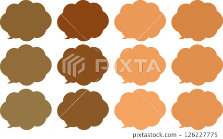 一組蓬鬆的雲狀氣泡。各種棕色的氣泡。對話泡泡的尖端位於左下方。 一組蓬鬆的雲狀氣泡。各種棕色的氣泡。對話泡泡的尖端位於左下方。 126227775