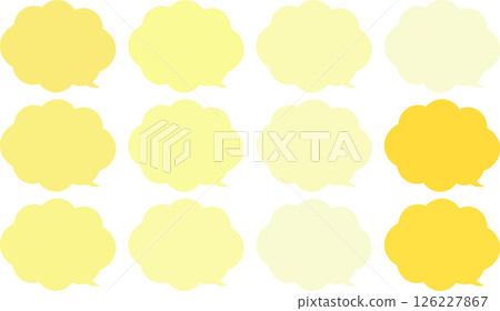 A set of yellow, orange, and skin-colored speech bubbles. Cloud-shaped. The tip of the speech bubble is at the bottom right. 126227867