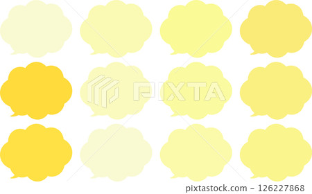 A set of yellow, orange, and skin-toned speech bubbles. Cloud-shaped. The tip of the speech bubble is at the bottom left. 126227868