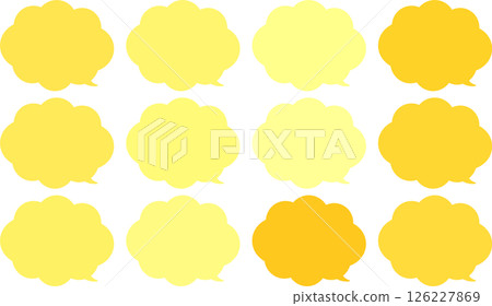 A set of yellow, orange, and skin-colored speech bubbles. Cloud-shaped. The tip of the speech bubble is at the bottom right. A set of yellow, orange, and skin-colored speech bubbles. Cloud-shaped. The tip of the speech bubble is at the bottom right. 126227869