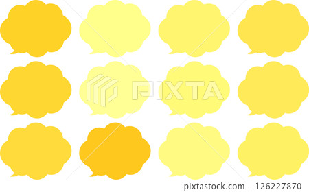 A set of yellow, orange, and skin-toned speech bubbles. Cloud-shaped. The tip of the speech bubble is at the bottom left. 126227870