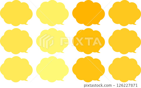 A set of yellow, orange, and skin-colored speech bubbles. Cloud-shaped. The tip of the speech bubble is at the bottom right. 126227871