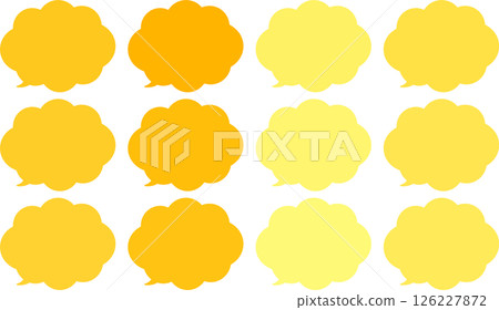 A set of yellow, orange, and skin-toned speech bubbles. Cloud-shaped. The tip of the speech bubble is at the bottom left. A set of yellow, orange, and skin-toned speech bubbles. Cloud-shaped. The tip of the speech bubble is at the bottom left. 126227872