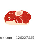 Beef steak. Cartoon meat fillet with bone, grilled barbecue protein ingredient, butcher shop red meat product, fresh steak cut for restaurant menu. Vector illustration 126227885