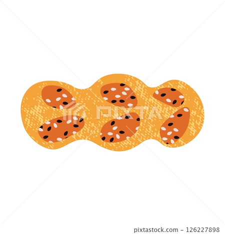 French bread with sesame seeds. Fresh traditional bakery wheat product, baguette loaf bun croissant, healthy organic pastry food. Vector baked bread illustration 126227898