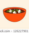 Miso soup. Japanese traditional soup food with tofu seaweed and green onion, cartoon bowl with hot organic meal asian cuisine, restaurant menu dish. Vector isolated illustration 126227901
