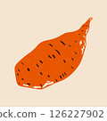 Sweet potato. Abstract natural root vegetable, orange yam tuber healthy vegetarian food linocut print effect, organic starch ingredient risograph style. Vector illustration 126227902