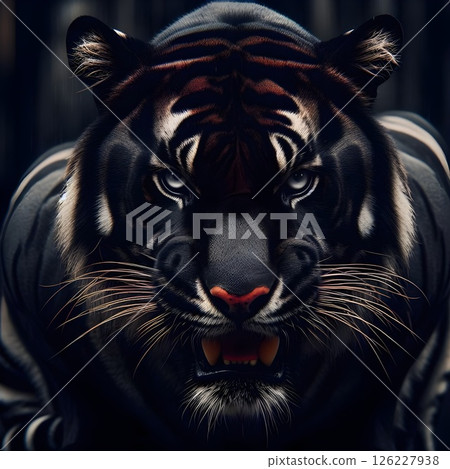 Black-Red skinned tiger in threatening posture. 126227938