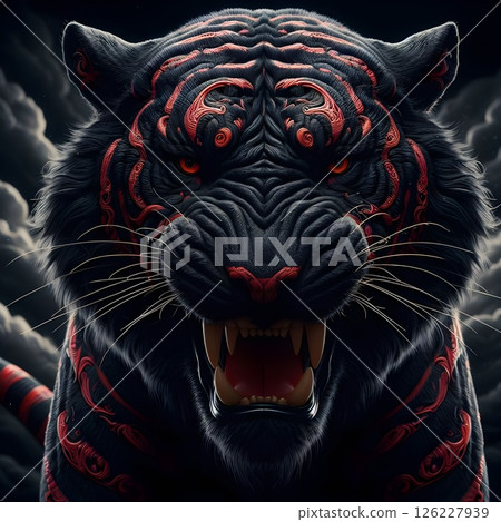 Black-Red skinned tiger in threatening posture. 126227939