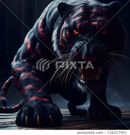 Black-Red skinned tiger in threatening posture. 126227941