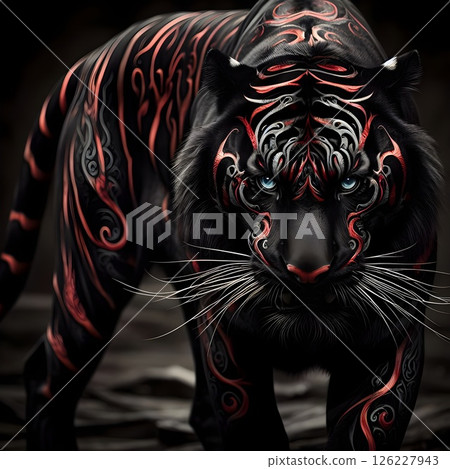 Black-Red skinned tiger in threatening posture. 126227943
