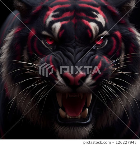 Black-Red skinned tiger in threatening posture. 126227945