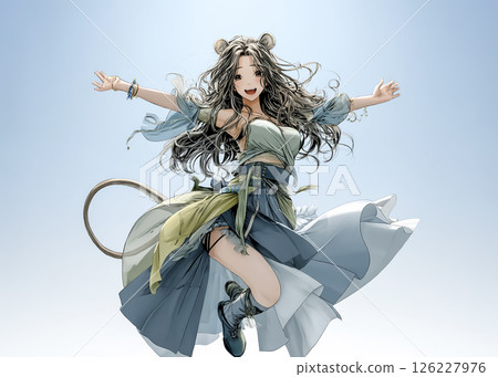 獅子仙子歡快跳躍的插圖素材 126227976
