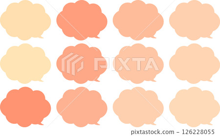 一組蓬鬆的雲對話泡泡。橙色和肉色。對話框的尖端位於右下角。 126228055