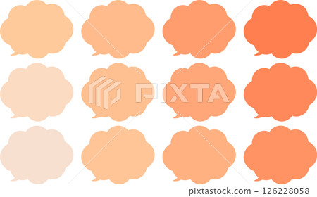 A fluffy cloud-shaped speech bubble set. Orange and skin tones. The tip of the speech bubble is at the bottom left. 126228058