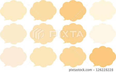 A set of fluffy cloud-shaped speech bubbles. The tail of the speech bubble is at the bottom left. 126228228