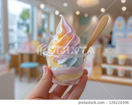 一張可愛的照片，手上拿著淡色的軟冰淇淋 126228306
