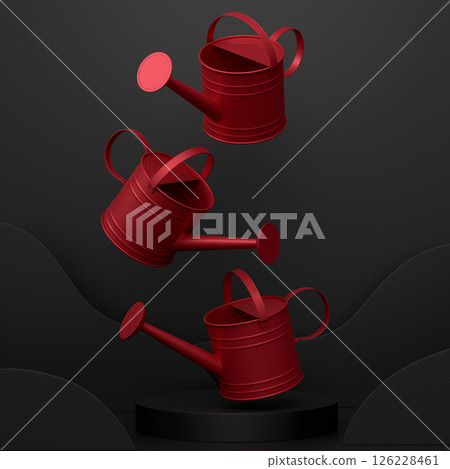 Garden equipment and supply on podium on monochrome background. Garden equipment and supply on podium on monochrome background. 126228461