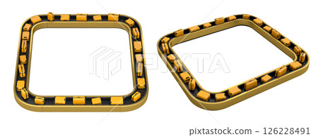 Set of Airport luggage conveyor belt or baggage claim area with suitcases on white. 126228491