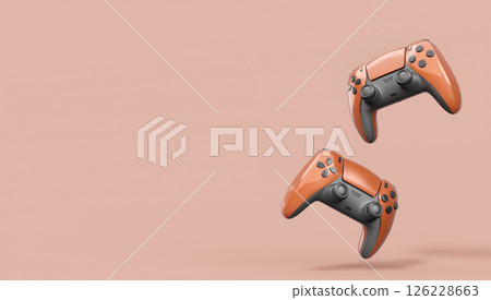 Realistic red video game joysticks or gamepads on red background 126228663
