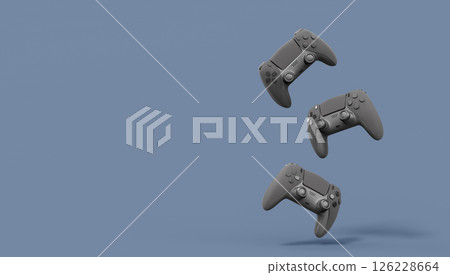 Realistic black video game joysticks or gamepads on black background 126228664