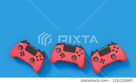 Realistic red video game joysticks or gamepads on blue background 126228665