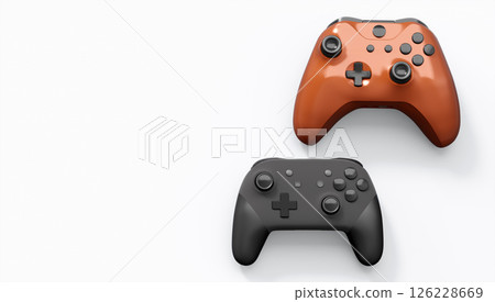 Realistic colorful video game joysticks or gamepads with color buttons on white Realistic colorful video game joysticks or gamepads with color buttons on white 126228669