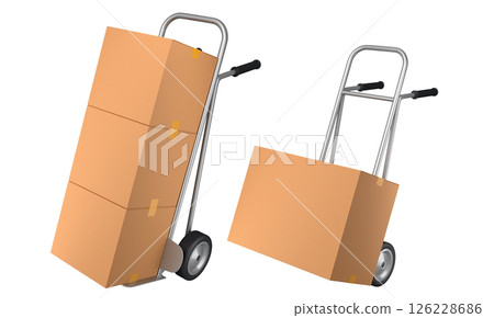 Set of Airport luggage cart or baggage trolley side with cardboard boxes or cartons Set of Airport luggage cart or baggage trolley side with cardboard boxes or cartons 126228686