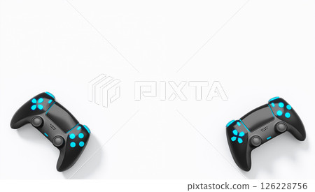 Realistic colorful video game joysticks or gamepads with color buttons on white Realistic colorful video game joysticks or gamepads with color buttons on white 126228756