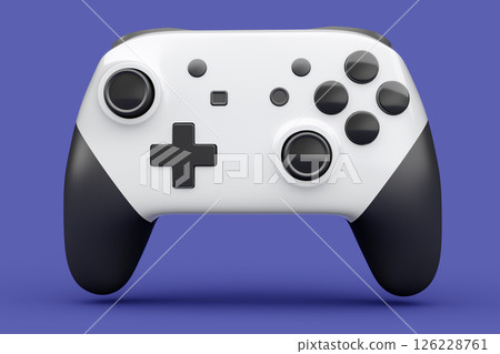 Realistic white video game joystick or gamepad on violet background 126228761