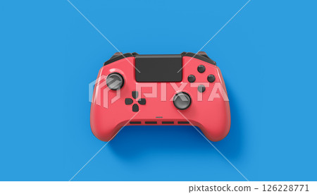 Realistic red video game joysticks or gamepads on blue background Realistic red video game joysticks or gamepads on blue background 126228771