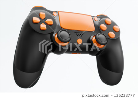 Realistic black video game joystick or gamepad with color buttons on white Realistic black video game joystick or gamepad with color buttons on white 126228777