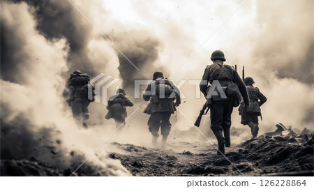 Cinematic of World War II soldiers. Military operation and War Concept. Generative Ai. 126228864