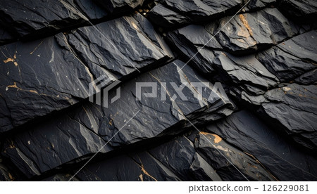 Dark grey stone floor and thin gold lines in multiple layers with warm light and soft shadows. Dark grey stone floor and thin gold lines in multiple layers with warm light and soft shadows. 126229081