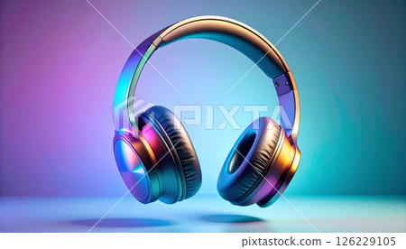 Wireless headphones floating in the air on a gradient background Wireless headphones floating in the air on a gradient background 126229105