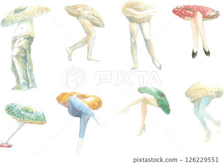 Mushroom Dwarf watercolor illustration set 01 126229551