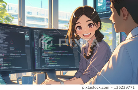 A female engineer smiling when called out to _ Illustration 4 126229771