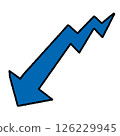 Illustration of a blue arrow descending in a zigzag pattern 126229945