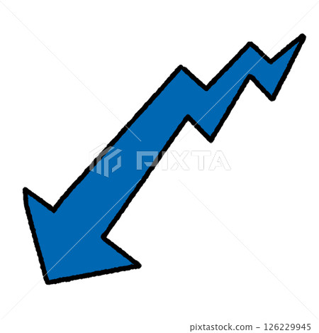 Illustration of a blue arrow descending in a zigzag pattern 126229945