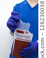 Doctor Disposes Needle, Ampule In Sharps Container. Disposal Container For Infectious Waste, Reducing Medical Waste Disposal. Small Medical Waste Plastic Box With Sharps For Bio Hazard. Vertical Plane 126230038