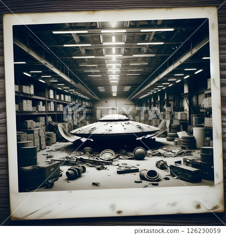 Copy of a 1950's style Polaroid flying saucer photograph. 126230059
