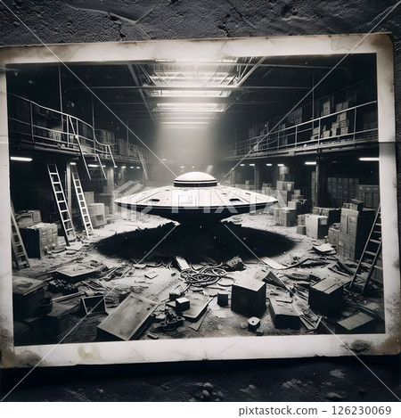 Copy of a 1950's style Polaroid flying saucer photograph. 126230069