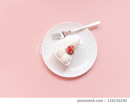 Strawberry shortcake on a white plate (top view) Strawberry shortcake on a white plate (top view) 126230280