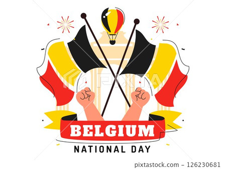 Happy Belgium Independence Day Vector Illustration on July 21, Featuring the National Celebration with a Waving Belgian Flag and Festive Ribbon 126230681