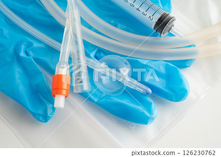 Foley catheter and urine drainage bag collect urine for disability or patient in hospital. 126230762