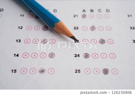 Answer sheets with pencil drawing fill to select choice, education concept. 126230806
